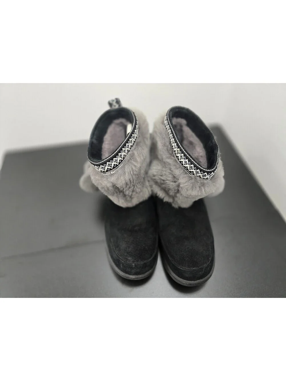 UGG Brie Waterproof Pom Pom Boots Black Gray Size W7